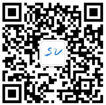 A qr code with a white square and a blue square with text Description automatically generated